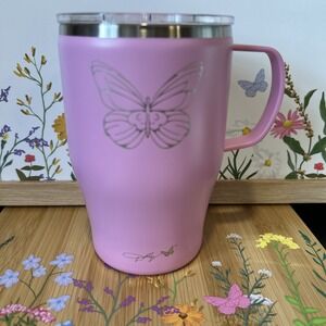 New Dolly Parton Butterfly 20 Oz Tumbler Pink Travel Mug + Lid